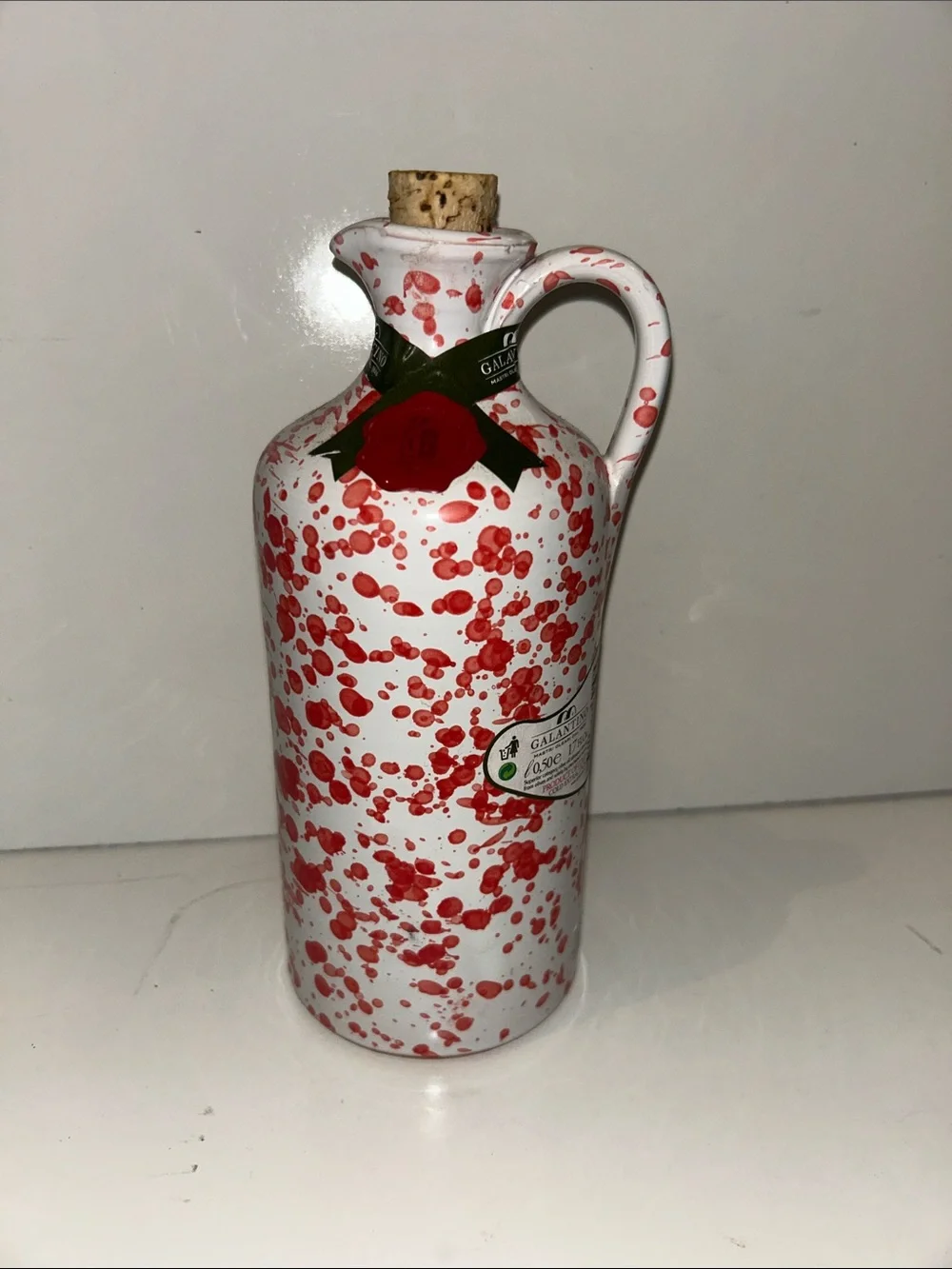 GALANTINO olive oil jar made in Italy White and Red Spotted Oil Bottle with Cork